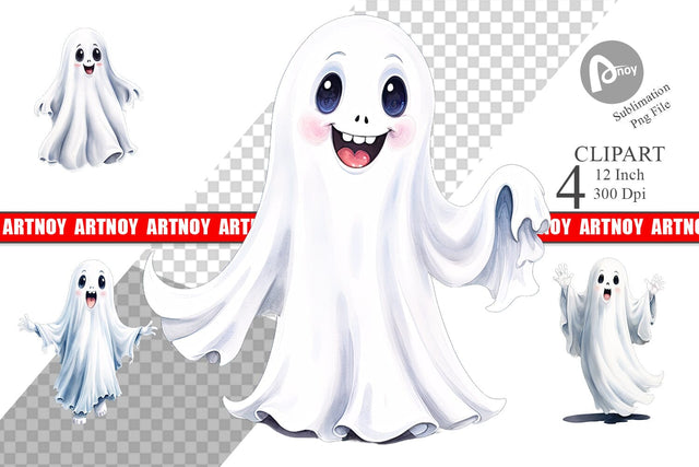 Watercolor Ghost Clipart Sublimation artnoy 