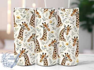 Watercolor Giraffe Floral 20oz Tumbler, Watercolor Giraffe, Floral Design, Artistic Motif, Sublimation Wrap, 20oz Tumbler, Pastel Aesthetic, Nature Charm Sublimation ToriDesigns 