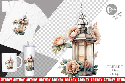Watercolor Glass Lantern Clipart Sublimation artnoy 
