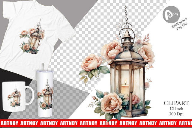 Watercolor Glass Lantern Clipart Sublimation artnoy 
