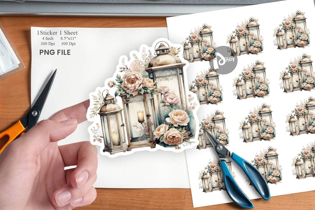 Watercolor Glass Lantern Sticker Sublimation artnoy 