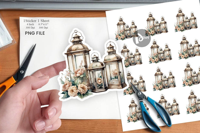 Watercolor Glass Lantern Sticker Sublimation artnoy 