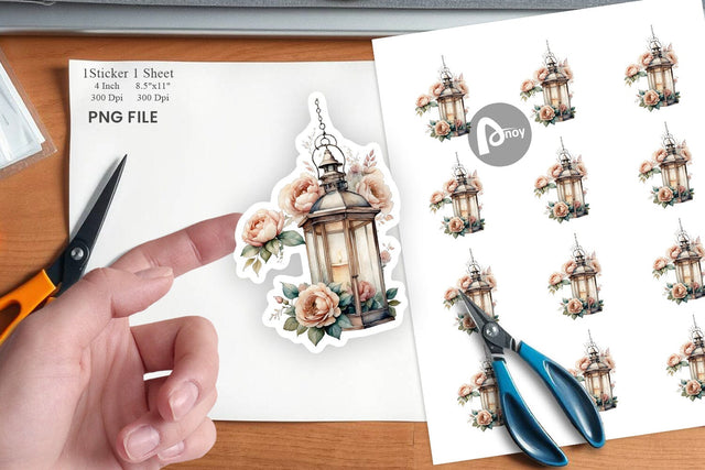 Watercolor Glass Lantern Sticker Sublimation artnoy 