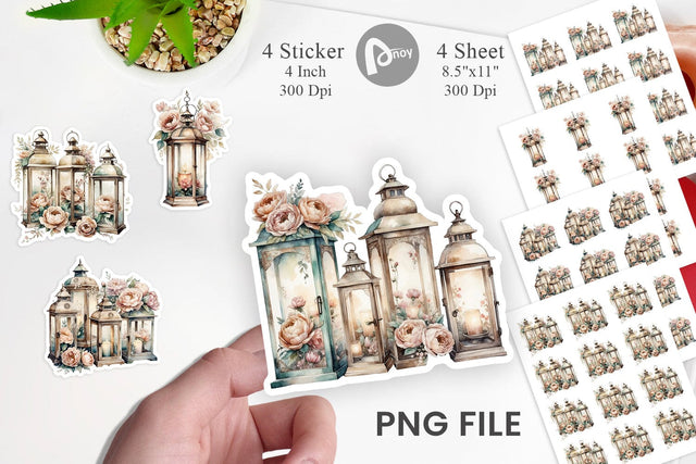 Watercolor Glass Lantern Sticker Sublimation artnoy 