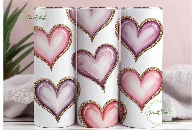 Watercolor Glitter Hearts 20oz Tumbler Sublimation PixelChick 