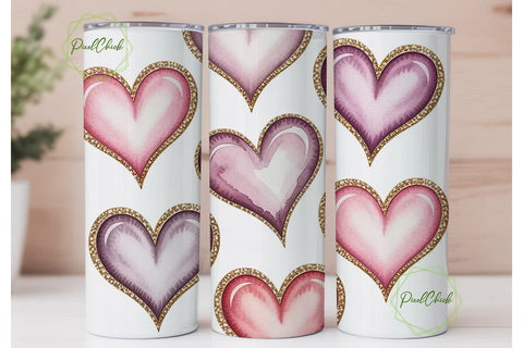 Watercolor Glitter Hearts 20oz Tumbler Sublimation PixelChick 