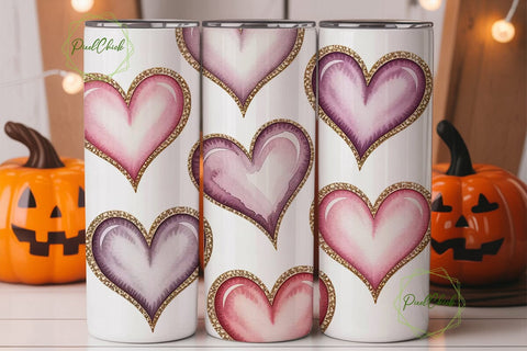 Watercolor Glitter Hearts 20oz Tumbler Sublimation PixelChick 