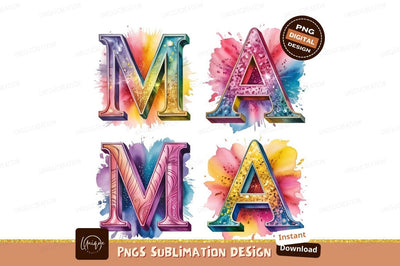 Watercolor Glitter Letters Ma Sublimation Png Sublimation Designangry 