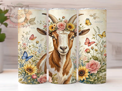 Watercolor Goat Floral Crown 20oz Tumbler, Watercolor Goat, Floral Crown, Artistic Motif, Sublimation Wrap, 20oz Tumbler, Whimsical Aesthetic, Rustic Charm Sublimation Lara' s Designs 