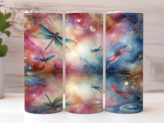 Watercolor Gold Dragonfly Tumbler, Gold Dragonflies Tumbler, 20oz Sublimation Wrap, Elegant Insect Tumbler, Nature Art Tumbler, Dragonfly Lover Gift, Seamless Gold Wrap Sublimation Lara' s Designs 