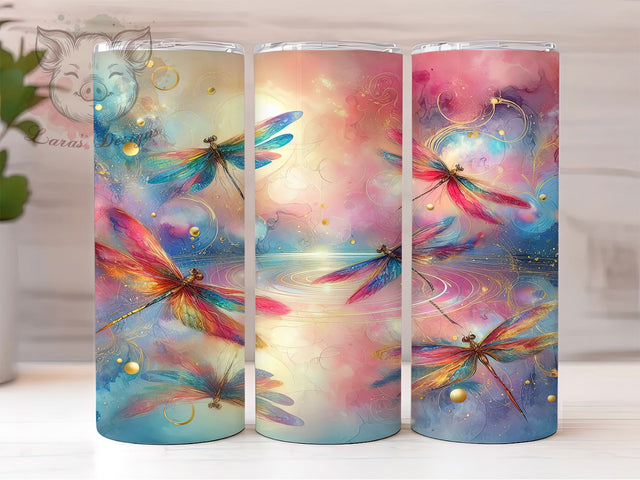 Watercolor Gold Dragonfly Tumbler, Gold Dragonflies Tumbler, 20oz Sublimation Wrap, Elegant Insect Tumbler, Nature Art Tumbler, Dragonfly Lover Gift, Seamless Gold Wrap Sublimation Lara' s Designs 