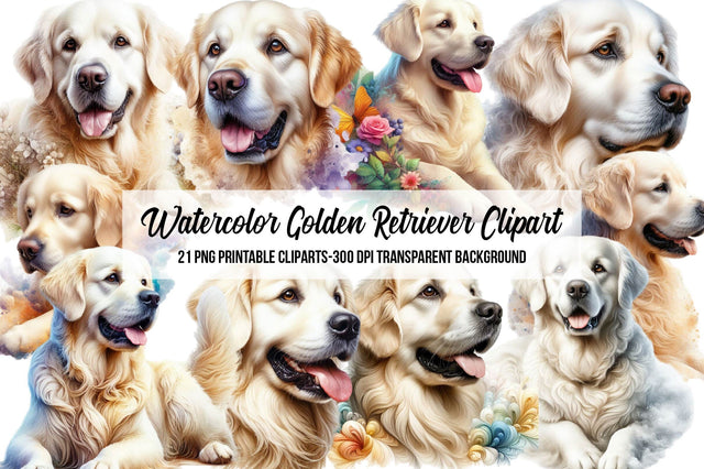 Watercolor Golden Retriever Clipart Sublimation Rupkotha 