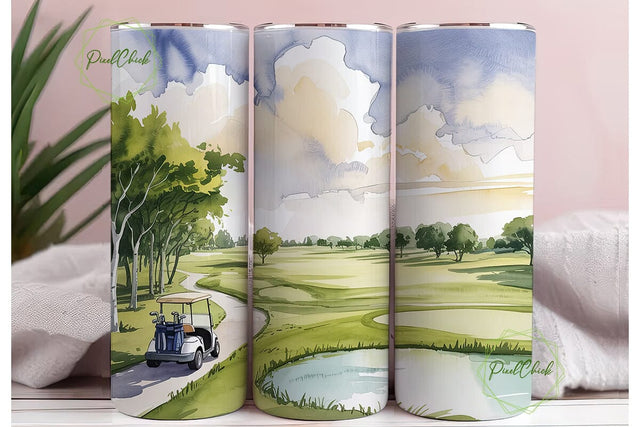 Watercolor Golf Course 20oz Tumbler Wrap Sublimation PixelChick 