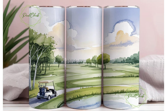 Watercolor Golf Course 20oz Tumbler Wrap Sublimation PixelChick 
