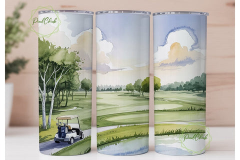 Watercolor Golf Course 20oz Tumbler Wrap Sublimation PixelChick 