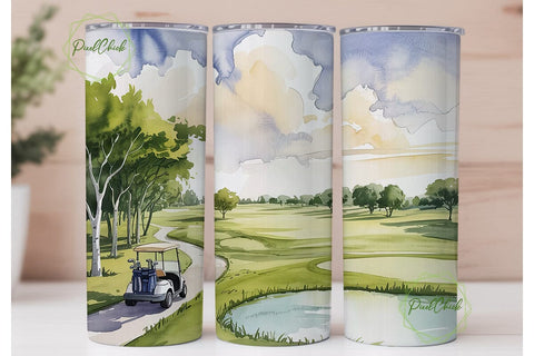 Watercolor Golf Course 20oz Tumbler Wrap Sublimation PixelChick 