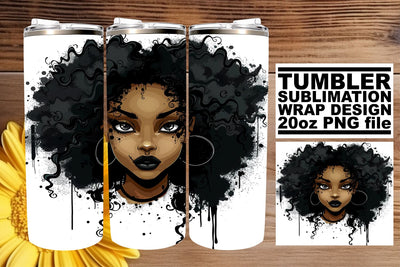 Watercolor Gothic African American Woman Tumbler Wrap Sublimation afrosvg 
