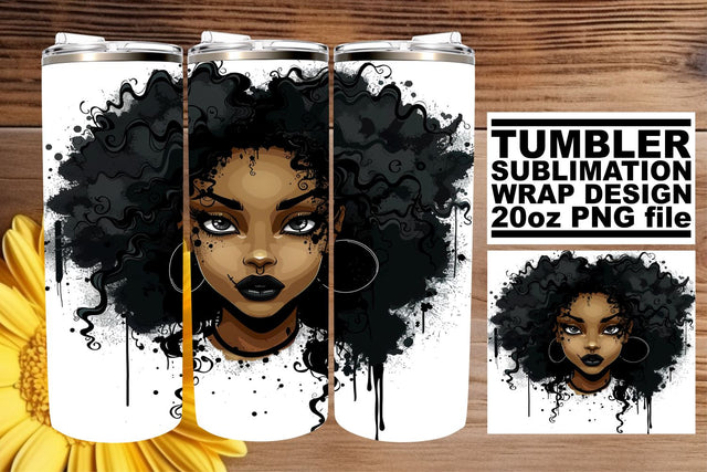 Watercolor Gothic African American Woman Tumbler Wrap Sublimation afrosvg 