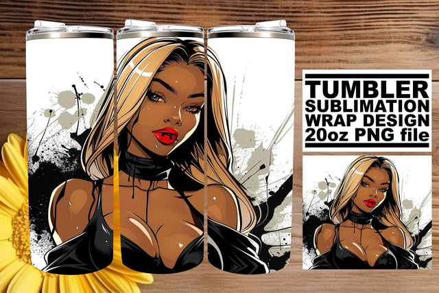 Watercolor Gothic African American Woman Tumbler Wrap Sublimation afrosvg 