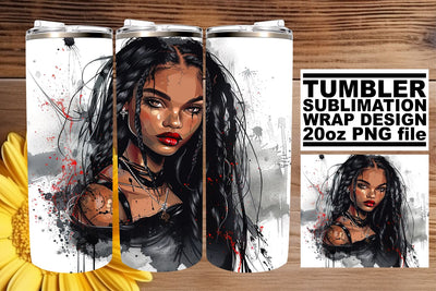 Watercolor Gothic Afro Woman Halloween Tumbler Wrap 20oz Sublimation afrosvg 