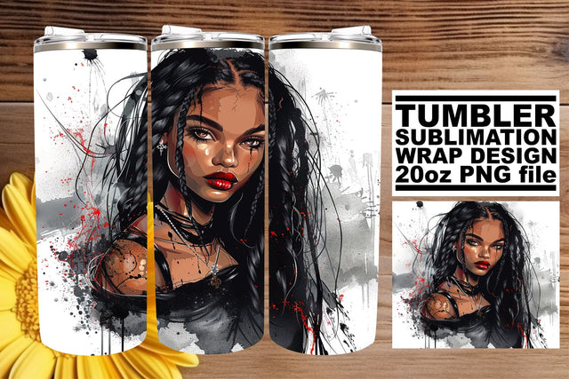 Watercolor Gothic Afro Woman Halloween Tumbler Wrap 20oz Sublimation afrosvg 