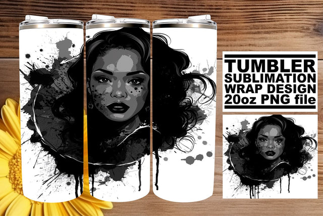Watercolor Gothic Afro Woman Halloween Tumbler Wrap 20oz Sublimation afrosvg 