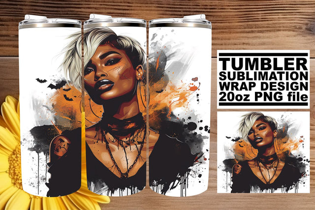 Watercolor Gothic Afro Woman Tumbler 20oz Halloween Sublimation afrosvg 