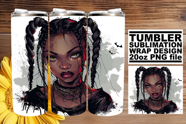 Watercolor Gothic Afro Woman Tumbler Design Halloween Sublimation afrosvg 