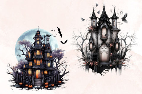 Watercolor Gothic Fairy House Sublimation Clipart Bundle Sublimation Designangry 