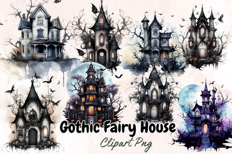 Watercolor Gothic Fairy House Sublimation Clipart Bundle Sublimation Designangry 