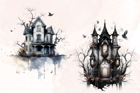 Watercolor Gothic Fairy House Sublimation Clipart Bundle Sublimation Designangry 