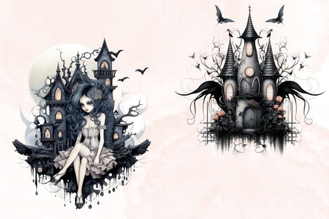Watercolor Gothic Fairy House Sublimation Clipart Bundle Sublimation Designangry 