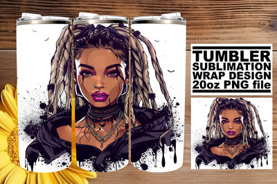Watercolor Gothic Halloween Afro Woman Tumbler 20oz Sublimation afrosvg 