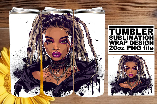 Watercolor Gothic Halloween Afro Woman Tumbler 20oz Sublimation afrosvg 