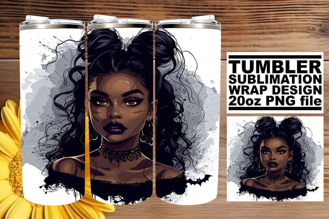 Watercolor Gothic Halloween Afro Woman Tumbler 20oz Sublimation afrosvg 