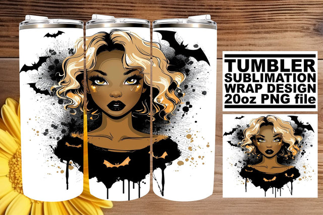 Watercolor Gothic Halloween Afro Woman Tumbler Sublimation Sublimation afrosvg 