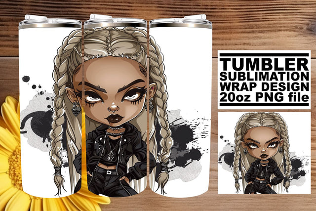 Watercolor Gothic Portrait Afro Woman Tumbler Wrap Sublimation afrosvg 