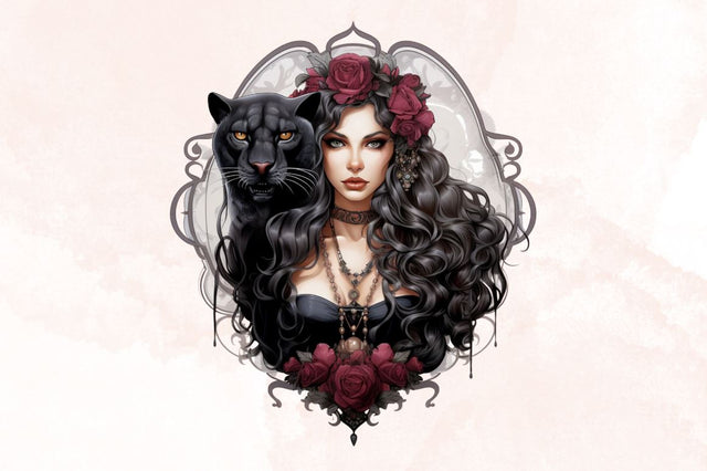 Watercolor Gothic Princess and Panther Bundle Sublimation Designangry 