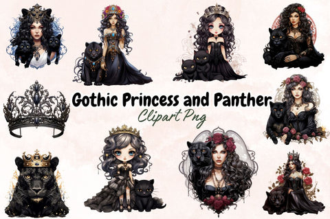 Watercolor Gothic Princess and Panther Bundle Sublimation Designangry 