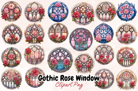 Watercolor Gothic Rose Window Watercolor Clipart Bundle Sublimation Designangry 