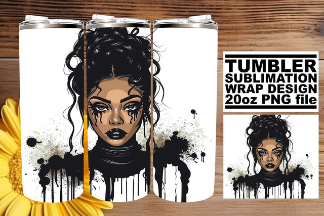 Watercolor Gothic Tumbler Wrap African American Halloween Sublimation afrosvg 