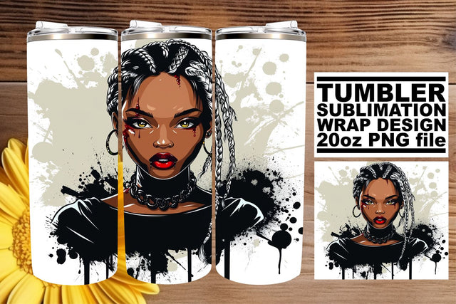 Watercolor Gothic Tumbler Wrap African American Halloween Sublimation afrosvg 