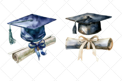 Watercolor graduation cap and diploma Clipart Bundle, graduation cap ...