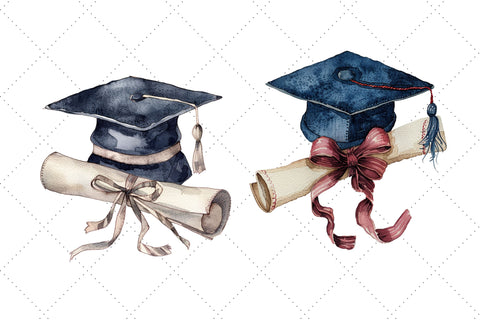 Watercolor graduation cap and diploma Clipart Bundle, graduation cap transparent background Sublimation FloridPrintables 