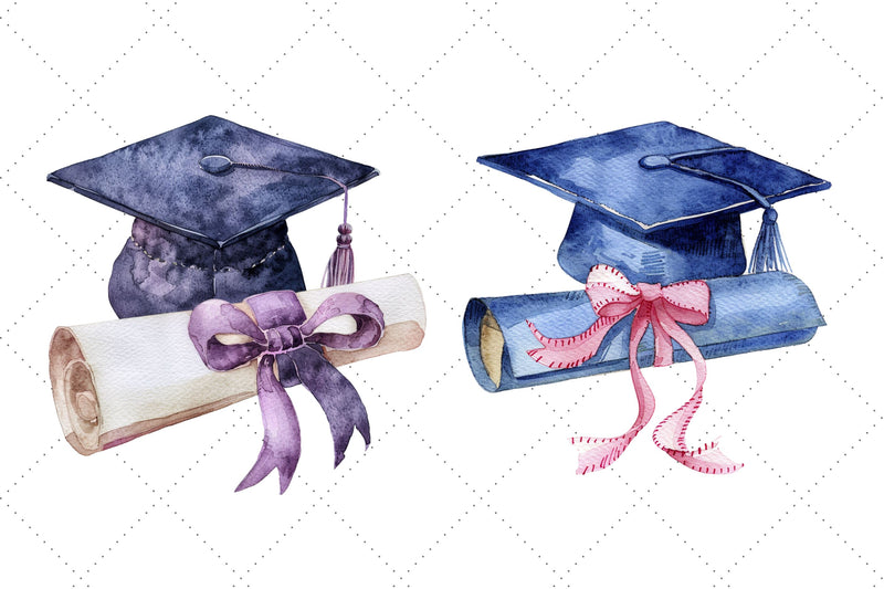 Watercolor graduation cap and diploma Clipart Bundle, graduation cap ...