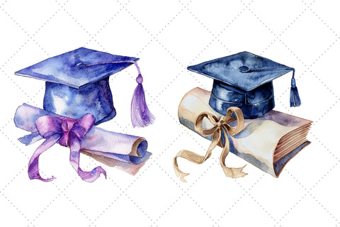 Watercolor Graduation Cap and Diploma Clipart Bundle, Watercolor graduation png Sublimation FloridPrintables 