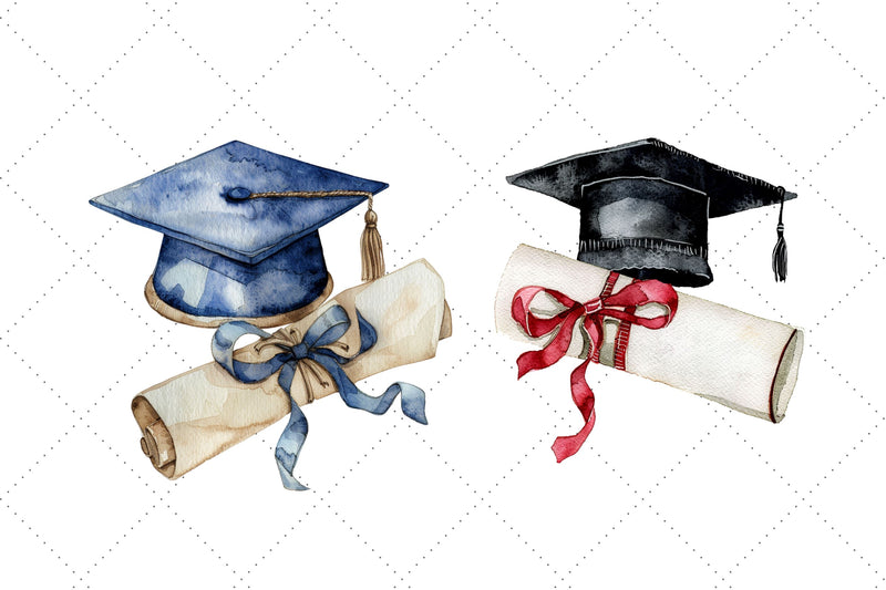 Watercolor graduation cap and diploma Clipart Bundle, graduation cap ...