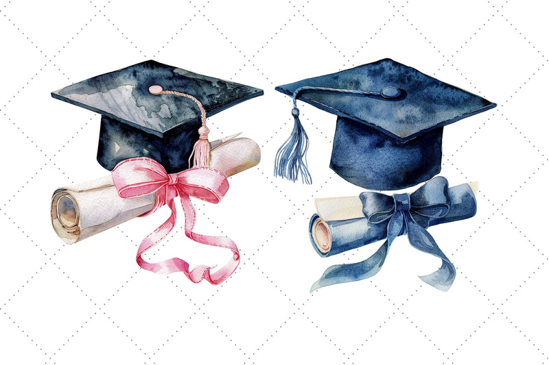 Watercolor graduation cap and diploma Clipart Bundle, graduation cap ...