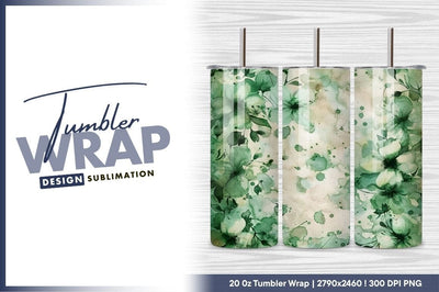 Watercolor Green Floral Arrangement with Splatter and Leaves Sublimation Regulrcrative 