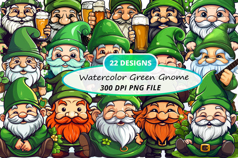 Watercolor Green Gnome Clipart Bundle Sublimation Regulrcrative 